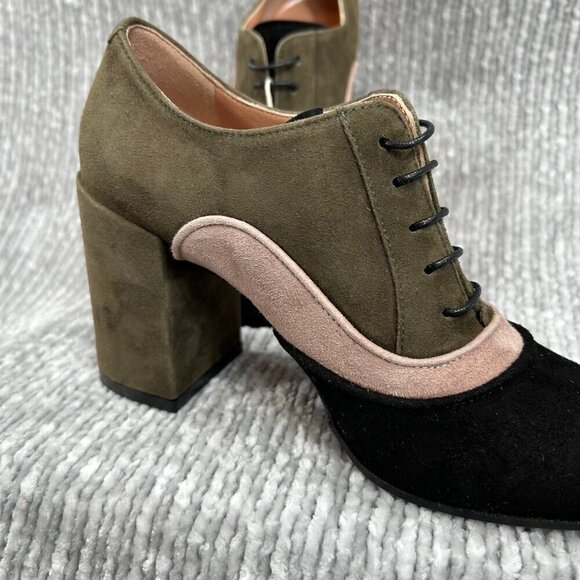 L'Autre Chose Olive, Black Italian Suede Leather Stack Heel Ankle Boot Bootie 36 - Picture 3 of 10